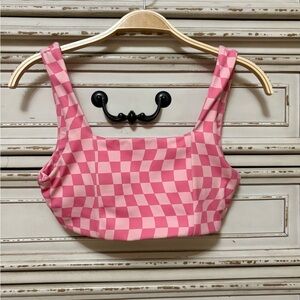 Pink Checkerboard Square Neck Bralette